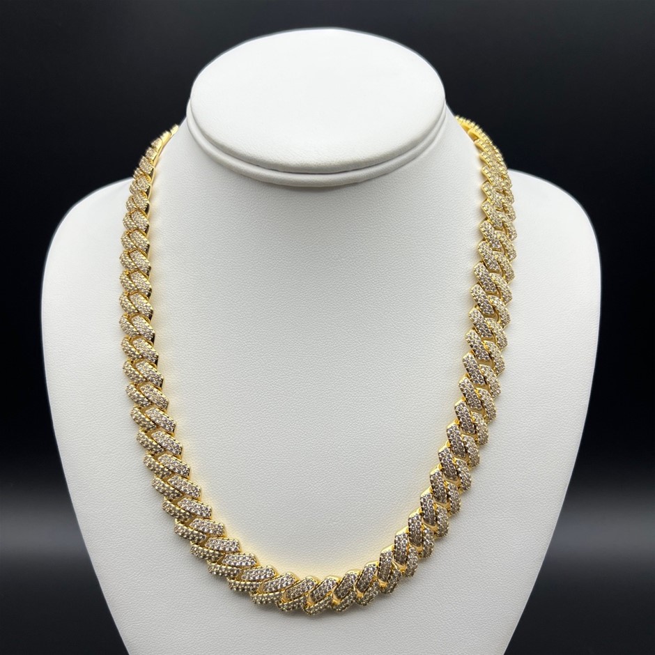 18K Gold-Filled Cuban Chain Necklace with AAA+ Cubic Zirconia - 60.9cm