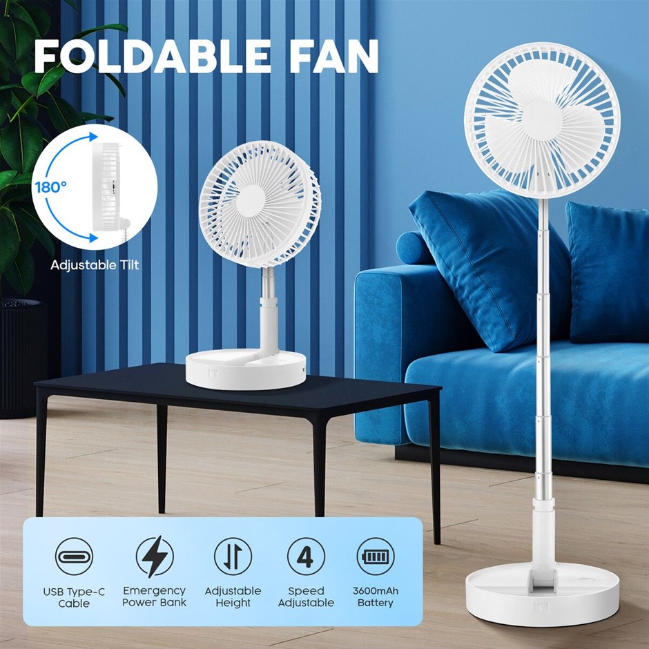 Rechargeable Portable Foldable Pedestal Desk Fan USB 4 Speed 3600mAh