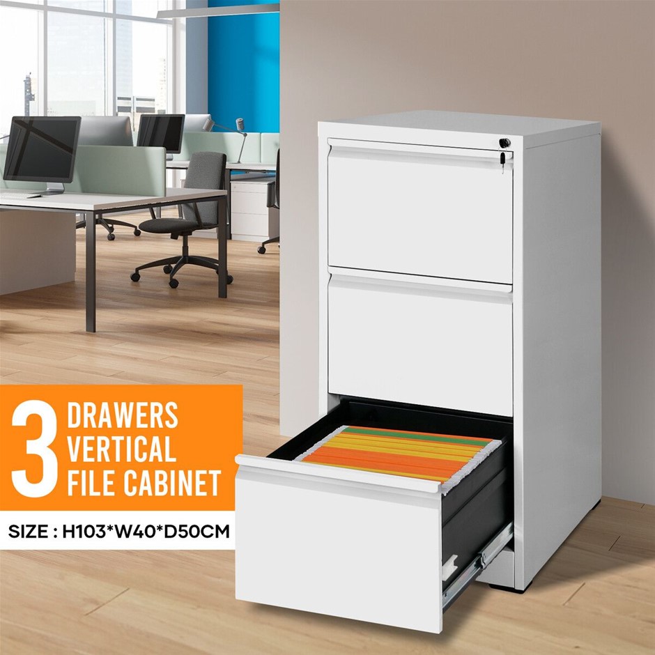 3 Drawer Steel Filing Cabinet Lockable for Letter Legal A4 F4 White