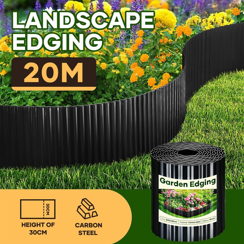20mx30cm Corrugated Carbon Steel Garden Edging Lawn Border Roll DIY Kit