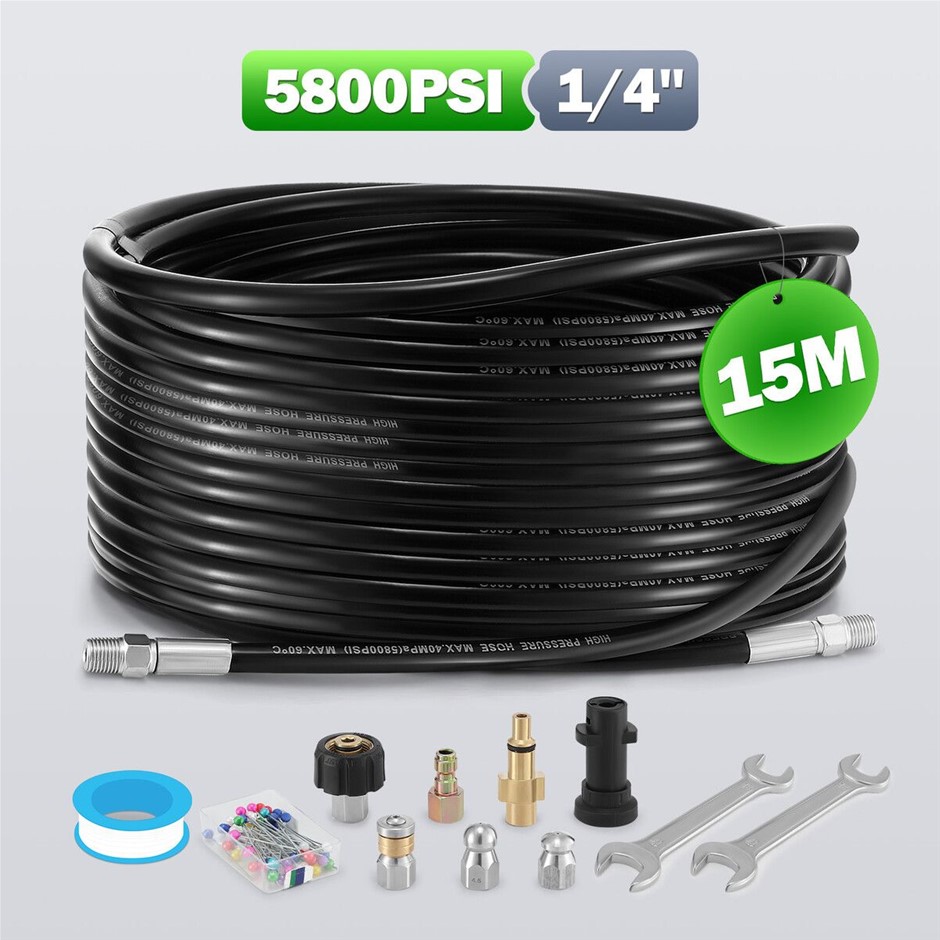 15M 5800PSI Sewer Jetter Hose Kit for High Pressure Washers & Blasters