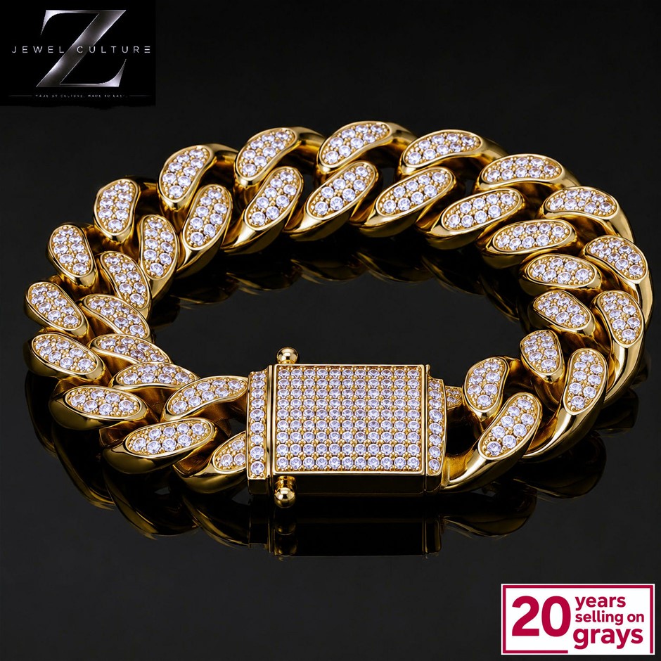 Gold Plated Cuban Link Bracelet AAA Diamond Simulant