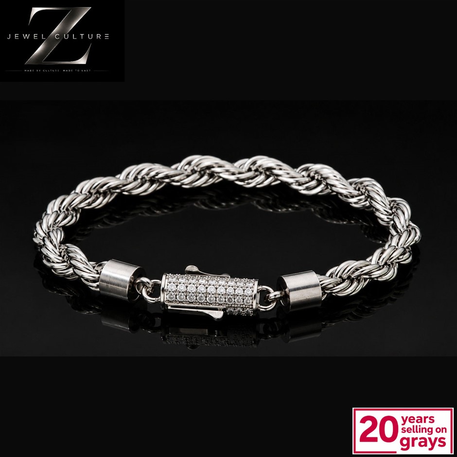 18k White Gold Plated CZ Rope Bracelet