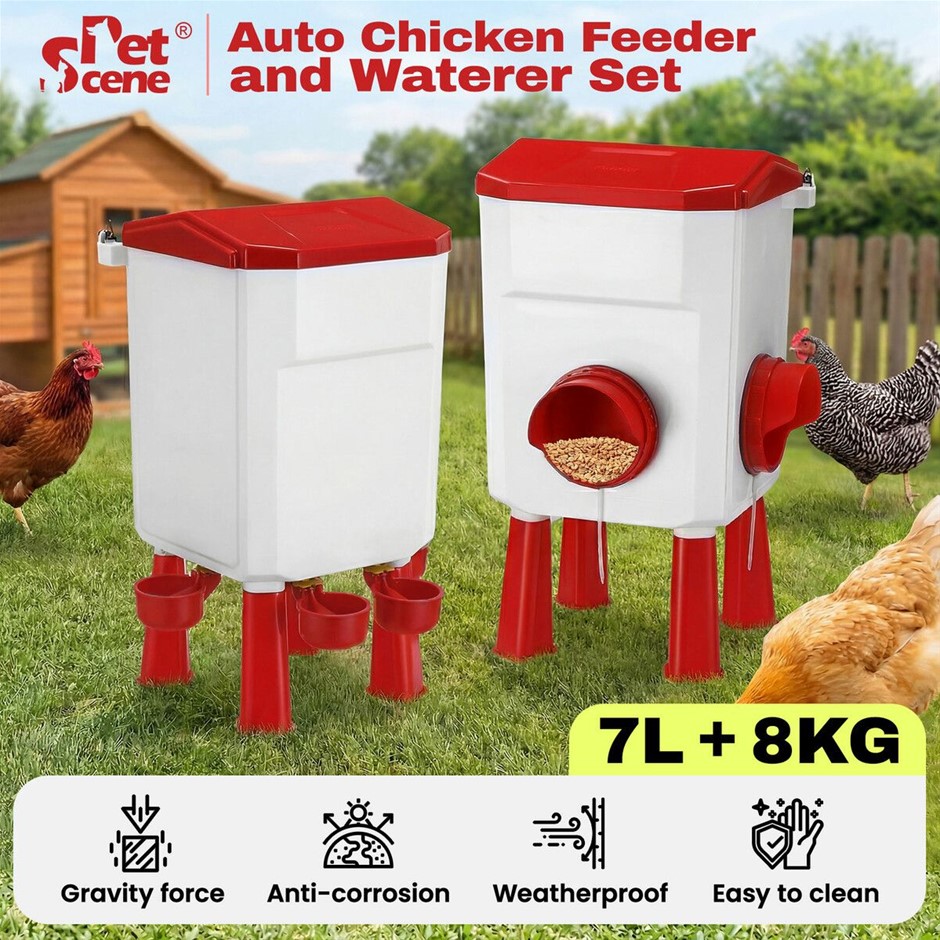 8KG Chicken Feeder 7L Waterer Set Automatic Poultry Feeding System