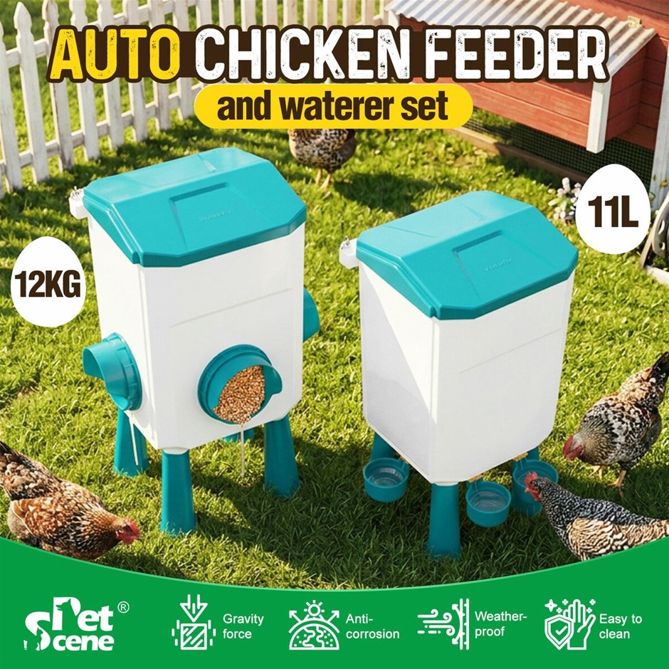 12KG Chicken Feeder 11L Waterer Set Automatic Poultry Feeding System