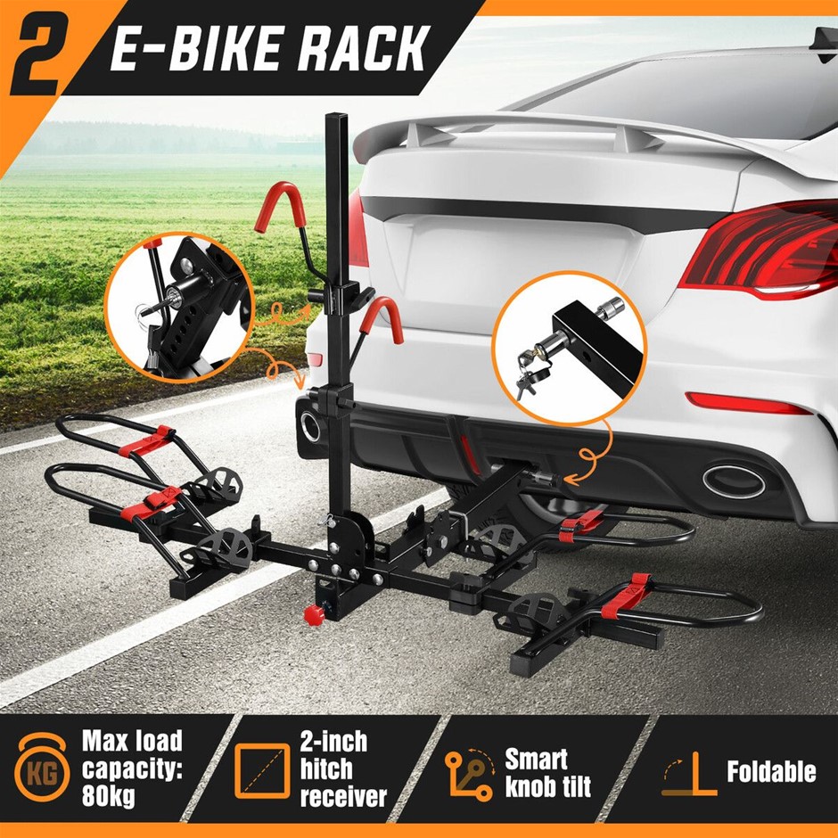 2 Ebike Car Rear Rack Foldable Platform Bike Carrier w/ Lock 2 Inch Hitch