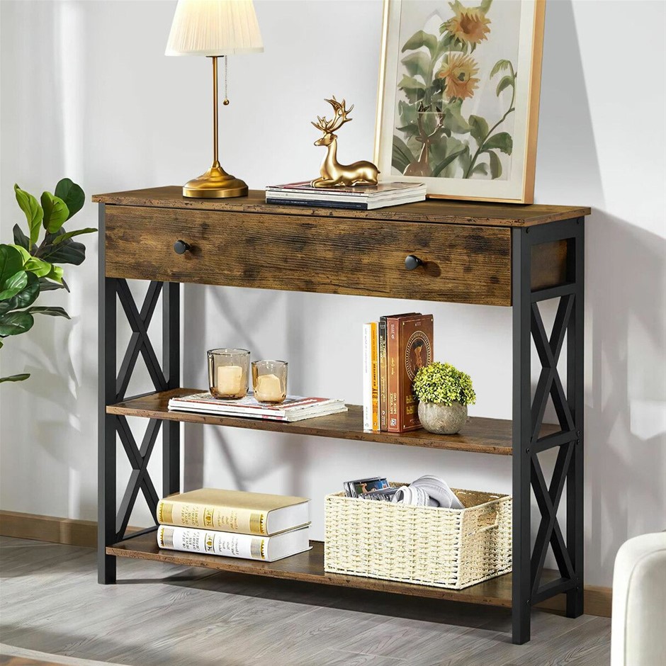 Industrial Console Table with Drawer Narrow Entryway Hall Table 100x30x80cm