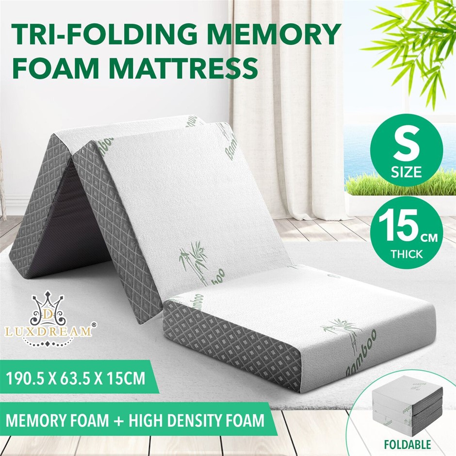 Single Trifold Memory Foam Folding Mattress Bamboo Cover Portable