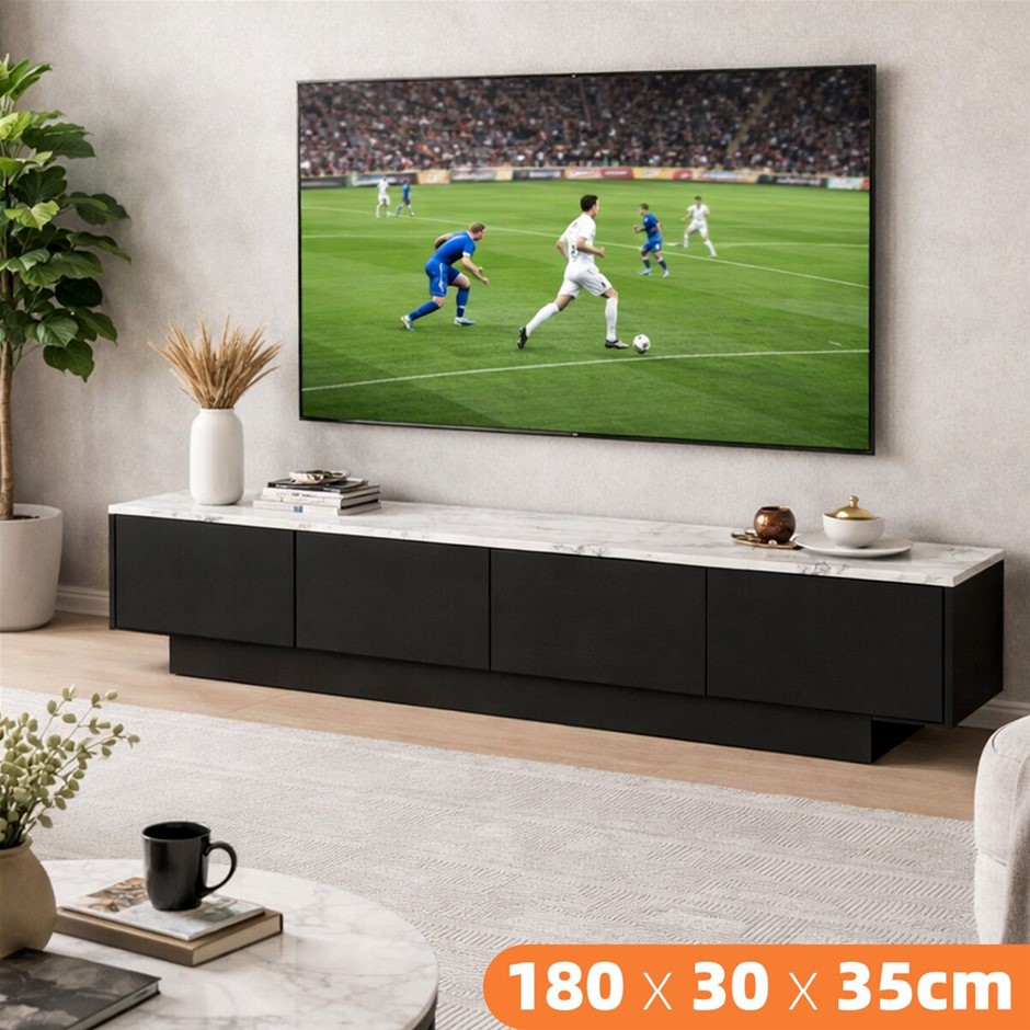 180cm TV Cabinet Entertainment Unit Marble Effect Tabletop Storage Cupboard