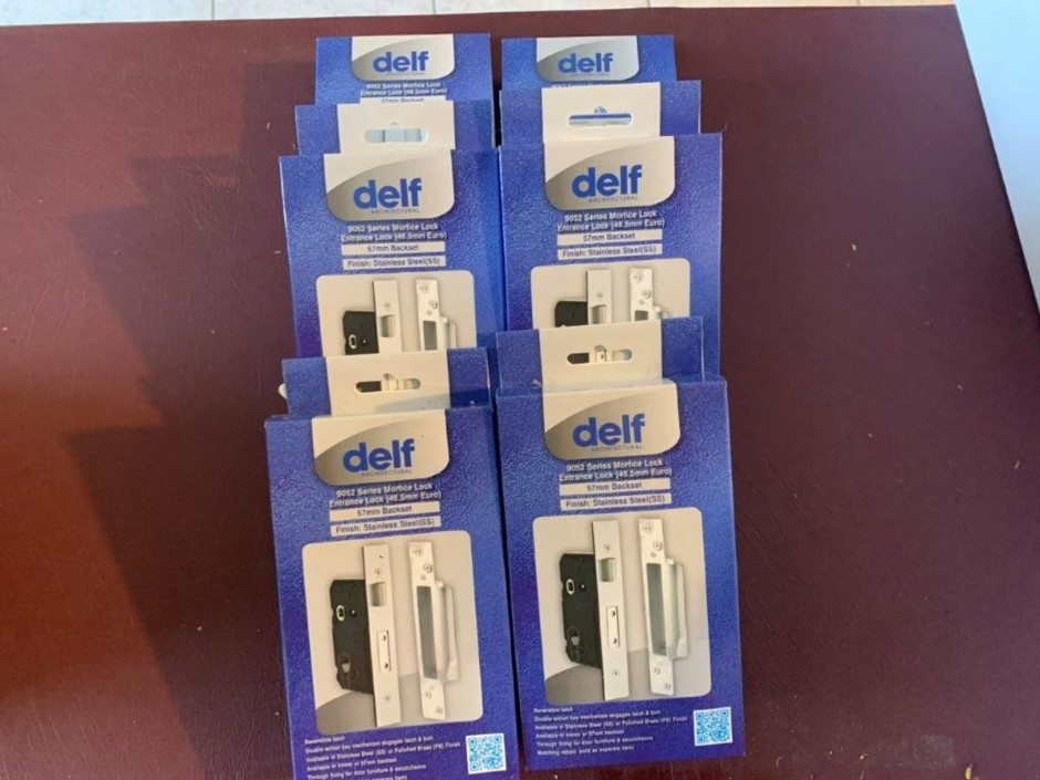 6 x Delf Entrance Locks, Stainless Steel (Unused)