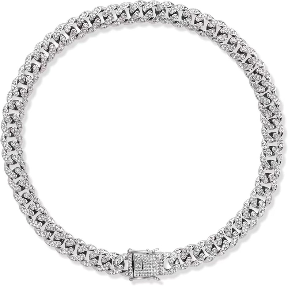22" Silver Dog Metal Chain Choke Collar with Design Secure Buckle, Pet Cuba