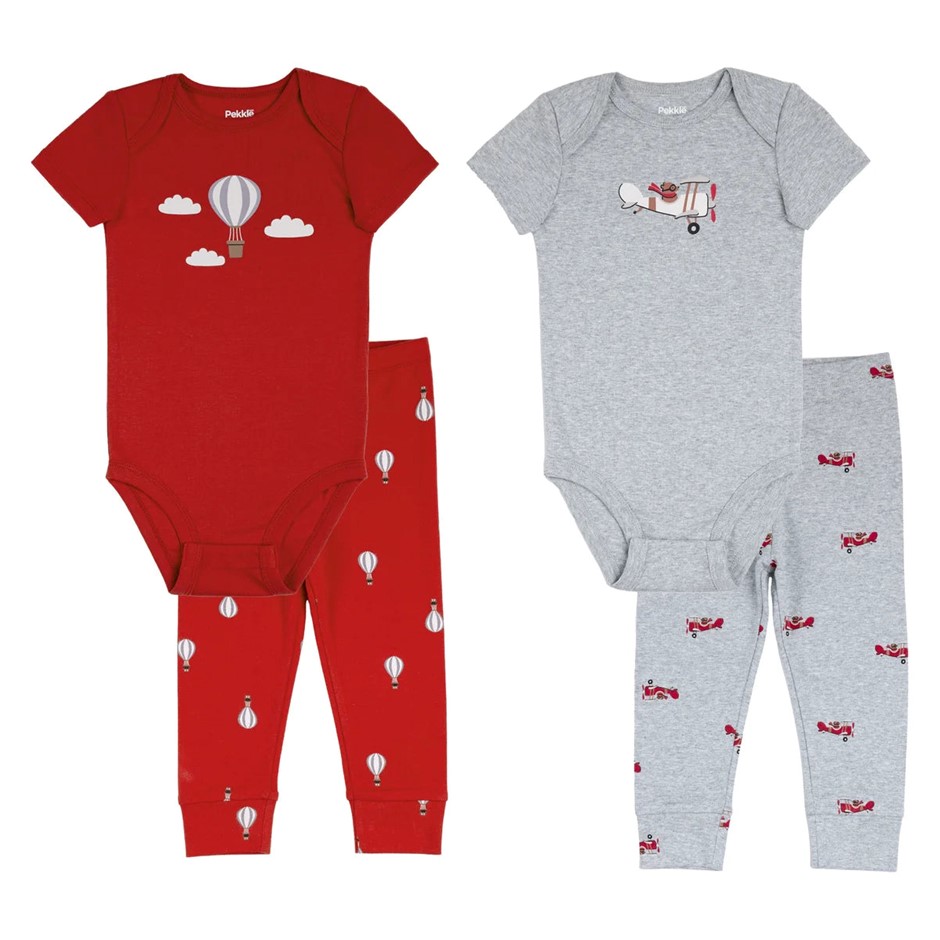 PEKKLE 4pc Infant Set, Size 9M, Organic Cotton, Balloons/Planes. Buyers No