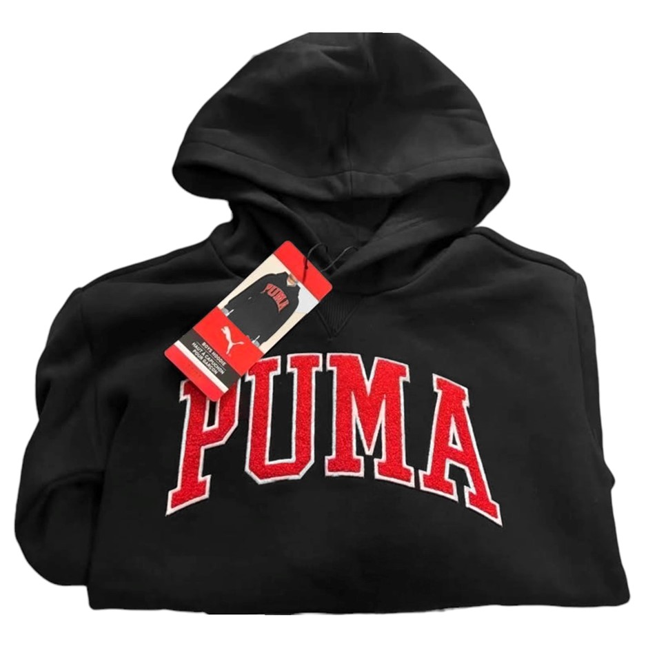PUMA Boys' Fleece Hoodie, Size L (UK 13-14Y), Black/Red (01), 220986. Buye
