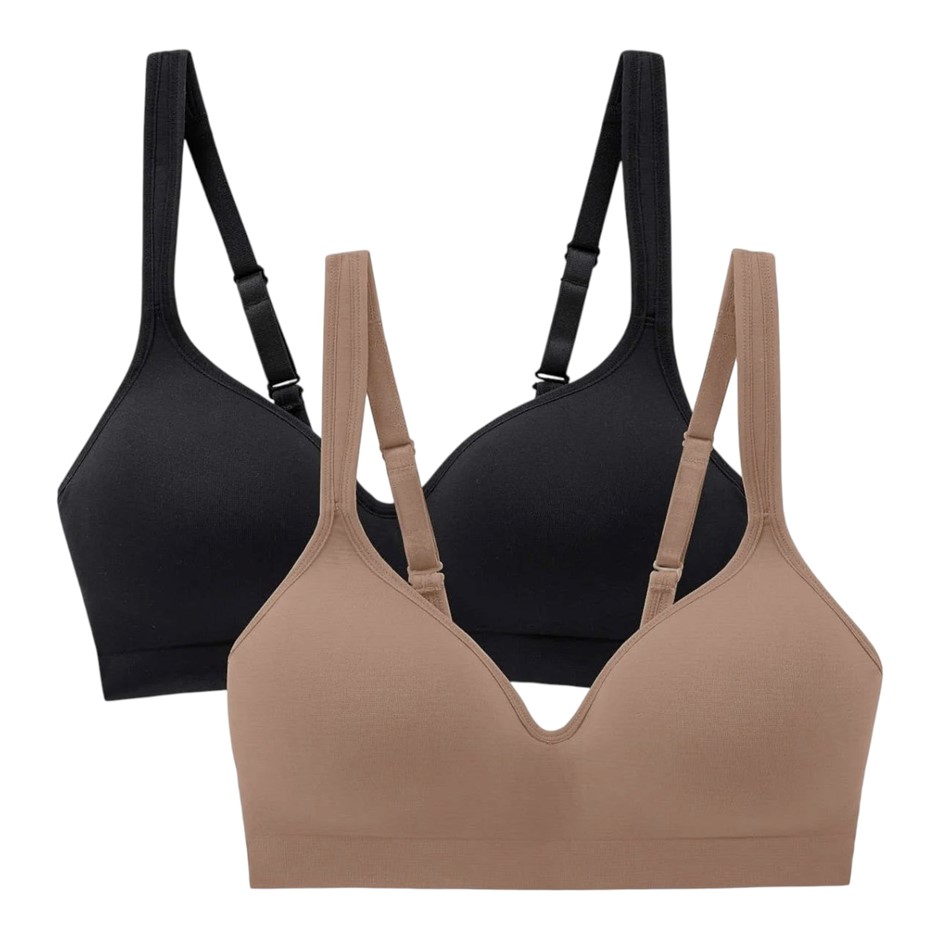 2 x 2-Pack CAROLE HOCHMAN Seamless Comfort Bra, Size S, Black/Mocha. Buyer