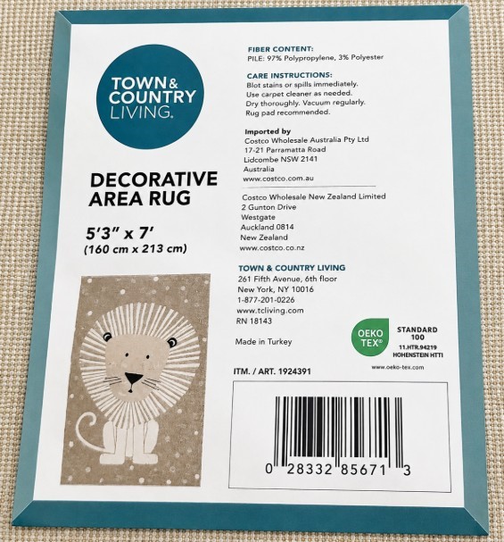 TOWN & COUNTRY LIVING Decorative Area Rug, Lion, 160cm x 213cm.