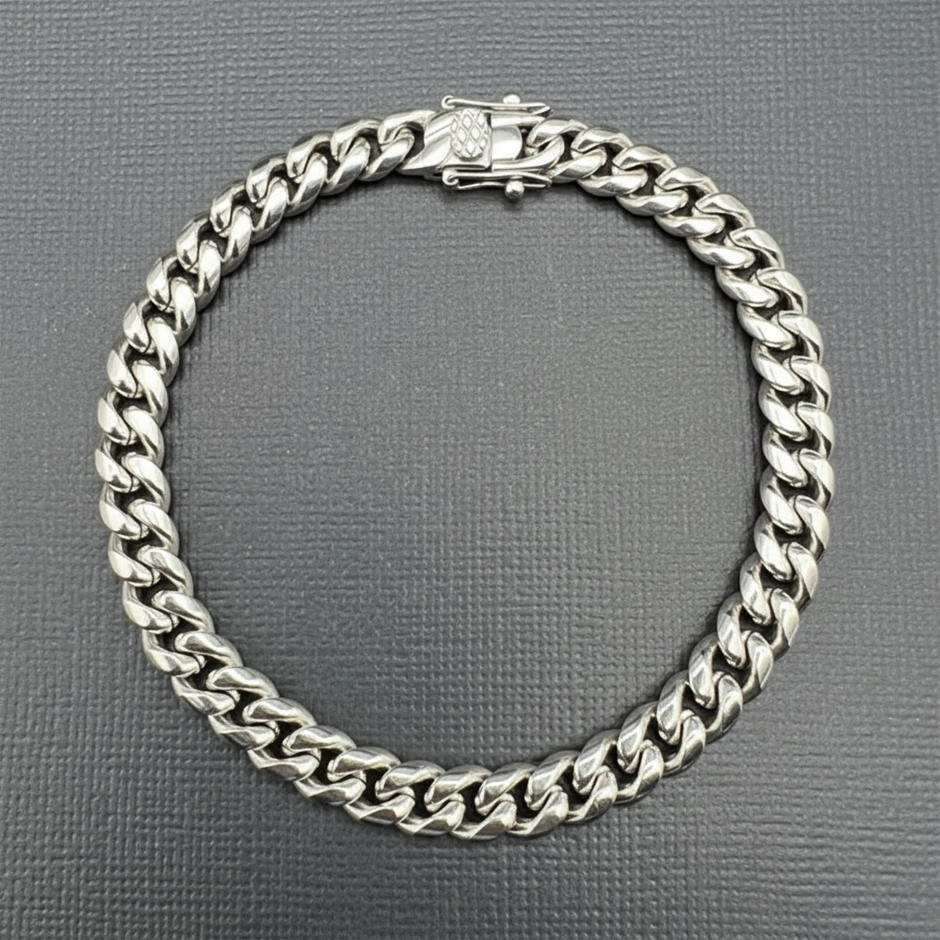 Silver-Filled Cuban Curb Chain Bracelet, 8MM Wide - 20.3cm