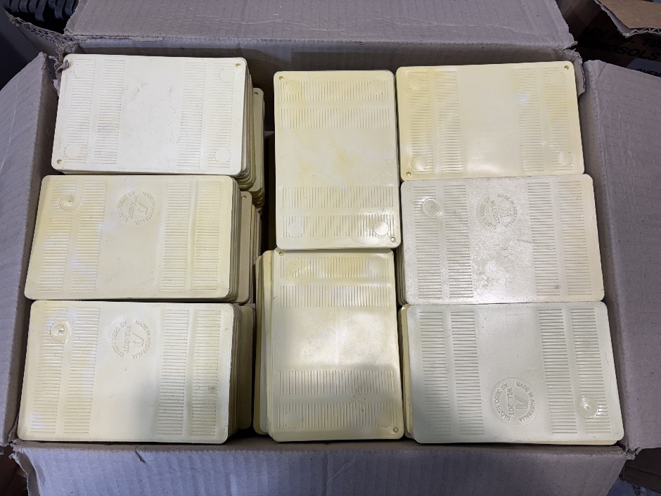 <p>Pallet comprising unused large qty of plastic packers in various sizes</