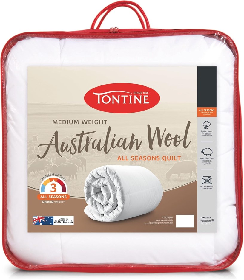 TONTINE Medium Weight Australian Wool All Seasons Quilt Doona, Double