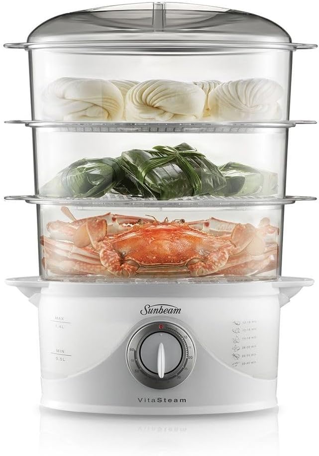 SUNBEAM Vitasteam Deluxe 3 Tier Electric Food Steamer, 800W, 9L Capacity, 6