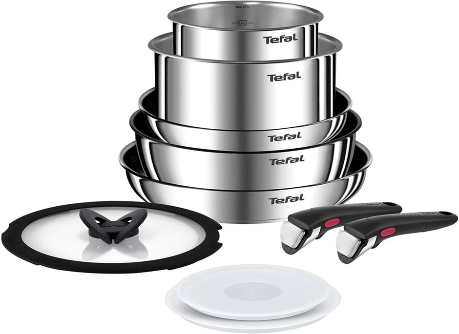 TEFAL Ingenio Emotion 10 Piece Stainless Steel Induction Compatible Pan Se