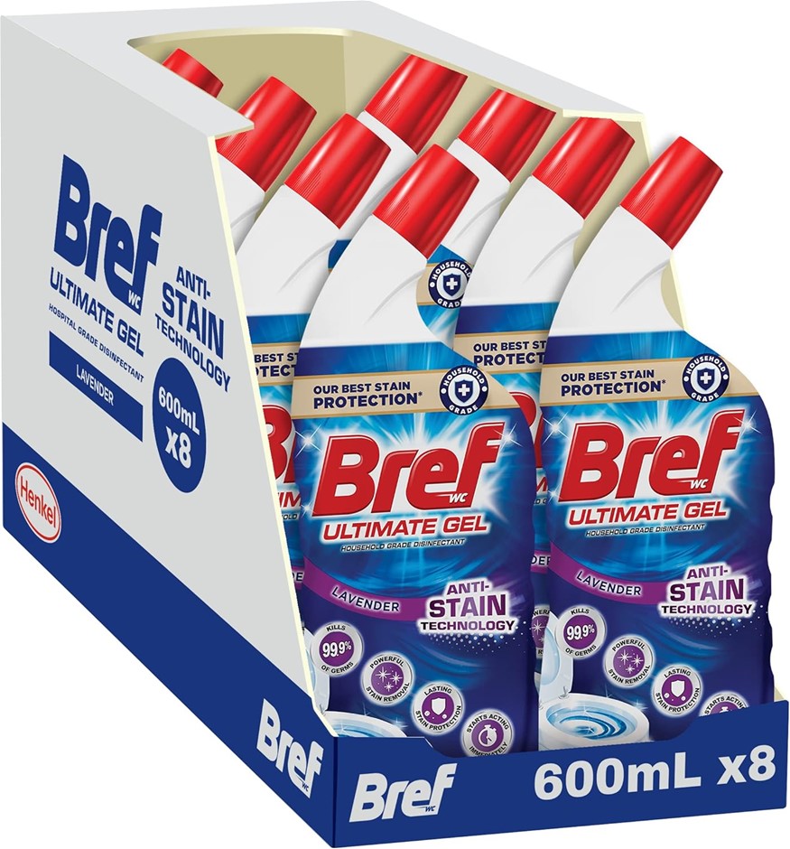 BREF Ultimate Gel Anti Stain Technology Lavender Toilet Cleaner 600ml x 8.