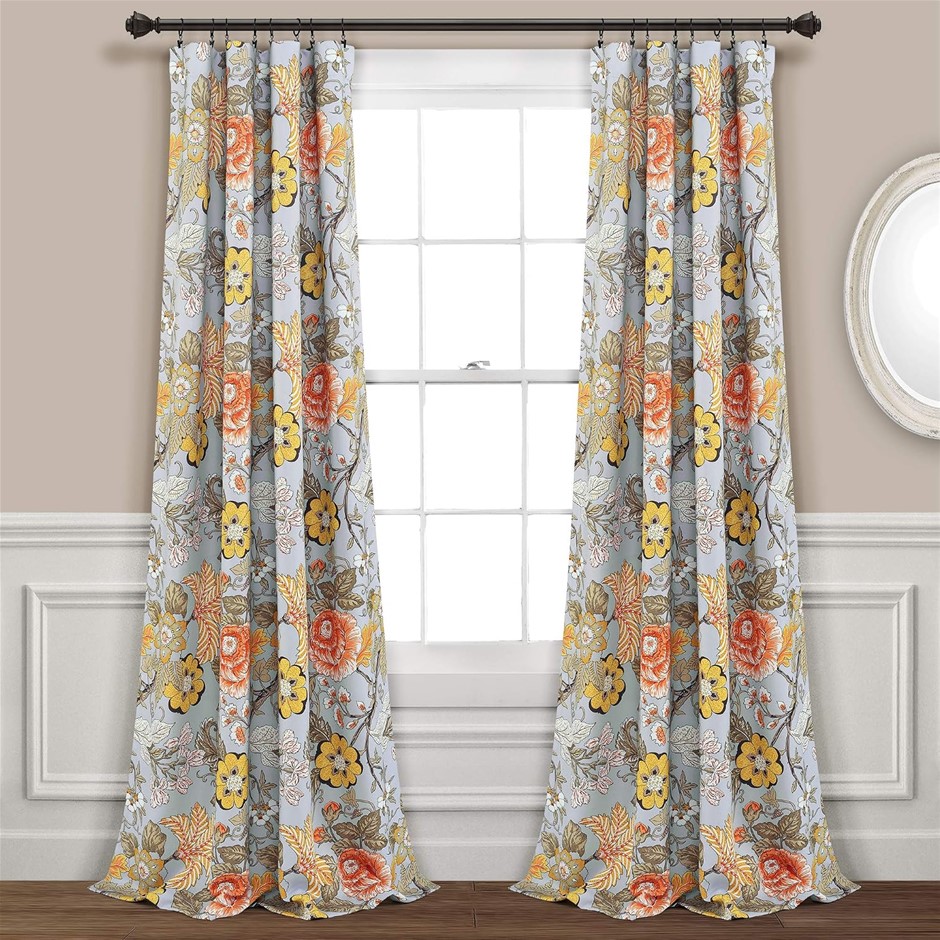LUSH DECOR Gray and Green Light Sydney Curtains | Floral Garden Room Darken