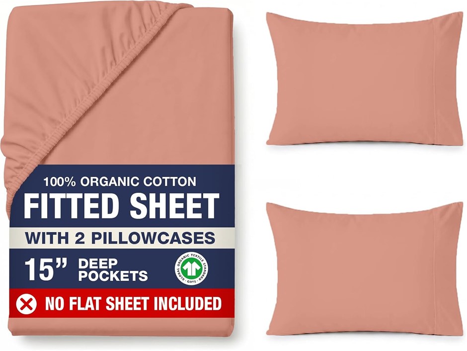 LANE LINEN 100% Organic Cotton Queen Size Fitted Sheet Only (+Pillowcases)