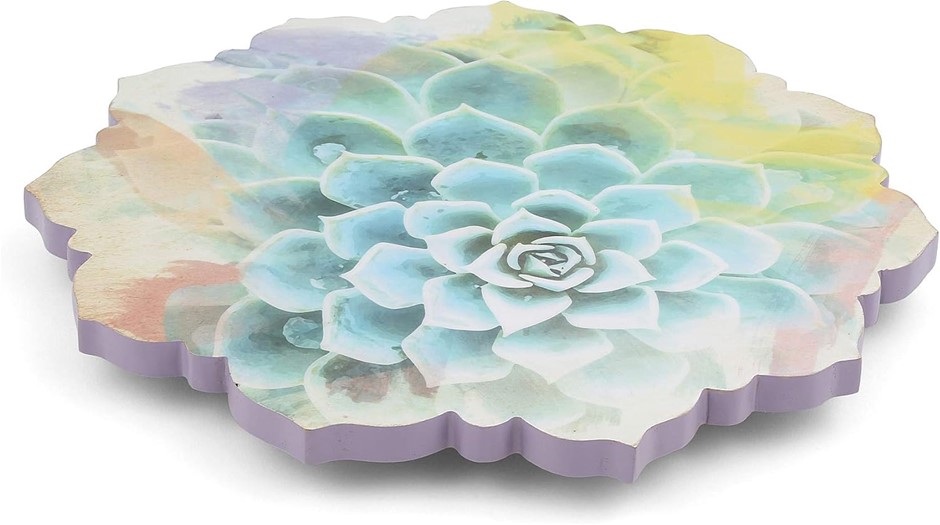 THIRSTYSTONE Watercolor Succulent Patterned Lazy Susan.