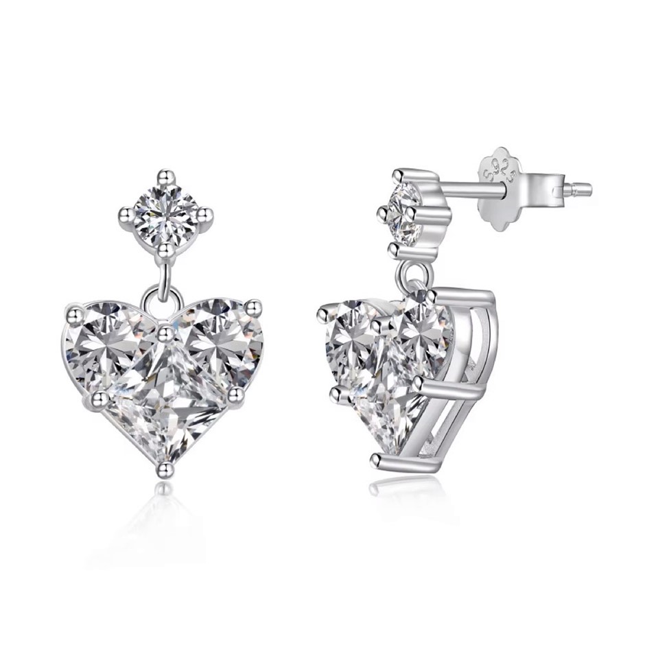 Heart Shape 925 Sterling Silver Cubic Zirconia Earrings
