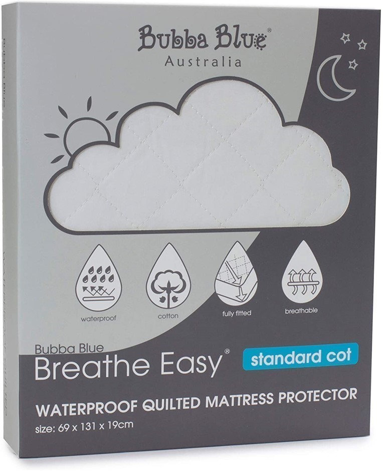 BUBBA BLUE Breathe Easy Waterproof Quilted Standard Cot Mattress Protector,