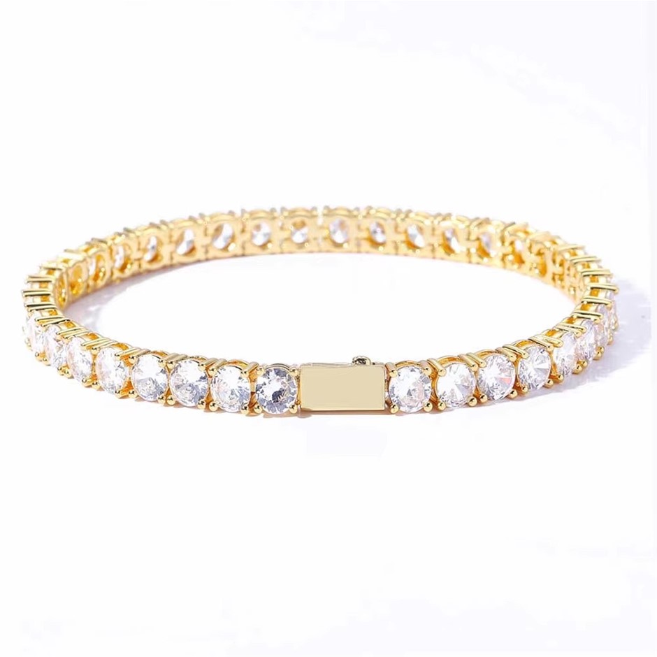 18K Gold-Filled 4MM Tennis Bracelet with AAA+ Cubic Zirconia - 17.8cm