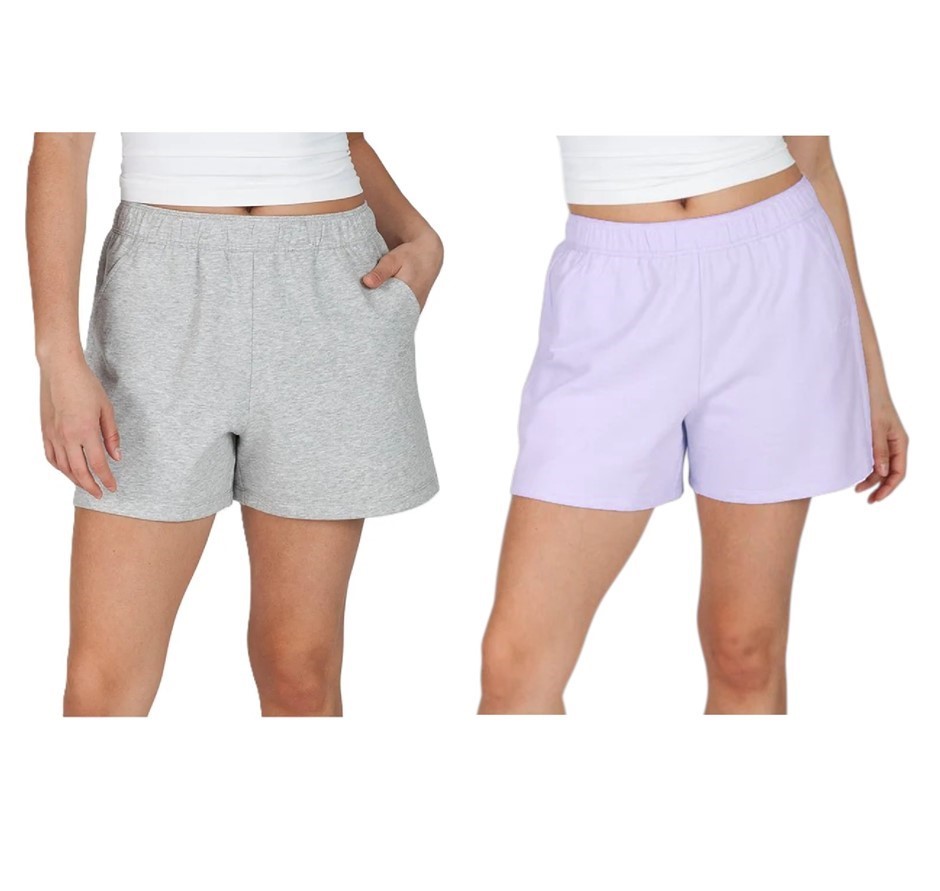 2 x LAZYPANTS Women's Soft-Touch Shorts, Size XL, Heather Grey & Purple, 22