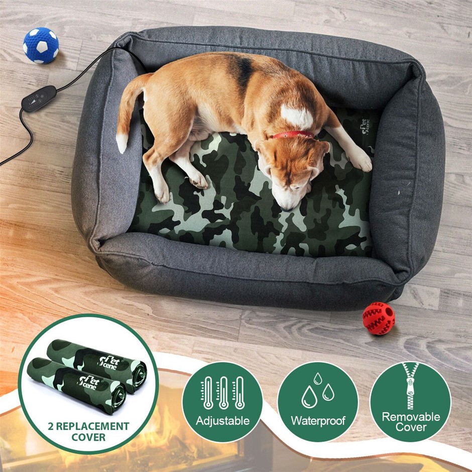 XL Heated Pet Mat 90x60cm Electric Warming Pad with Timer & 2 Covers