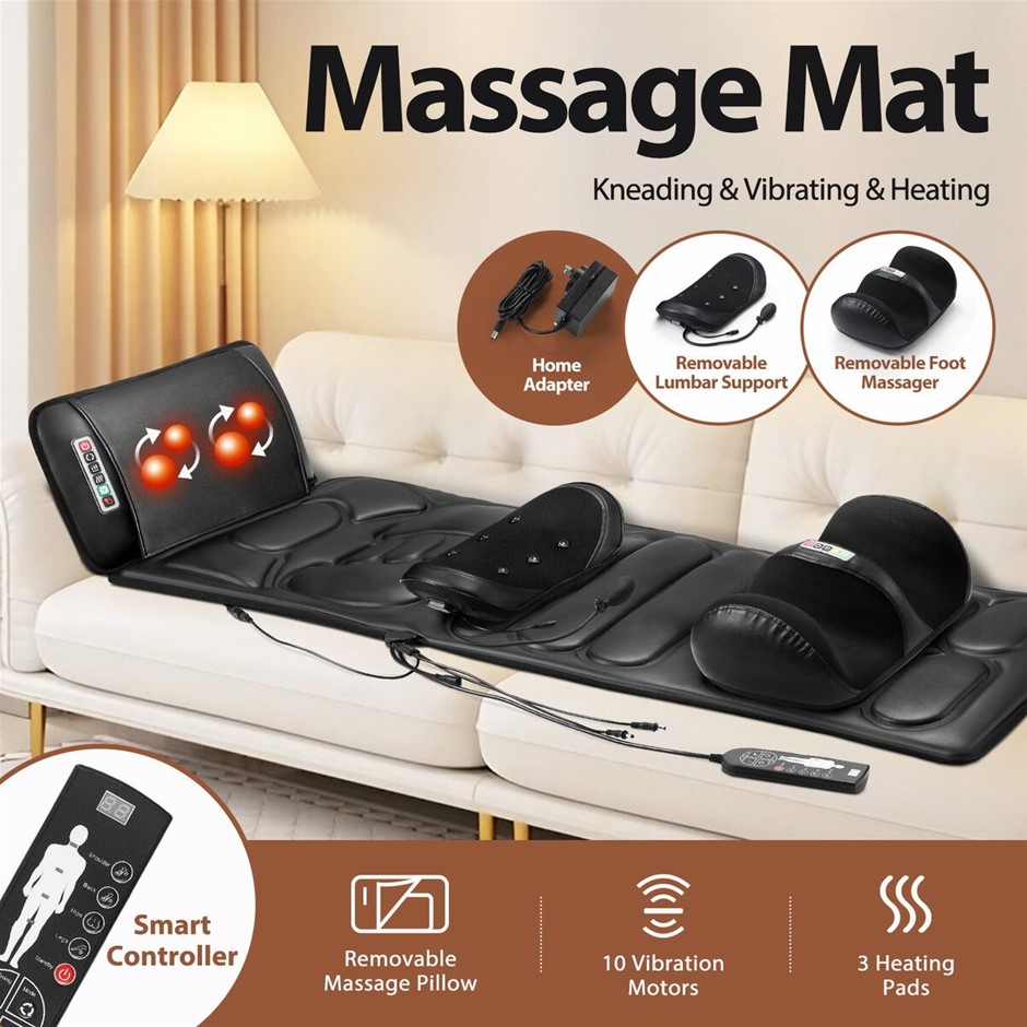HOMASA Full Body Massage Mat Heated Vibration Foot Back Massager w/Pillow