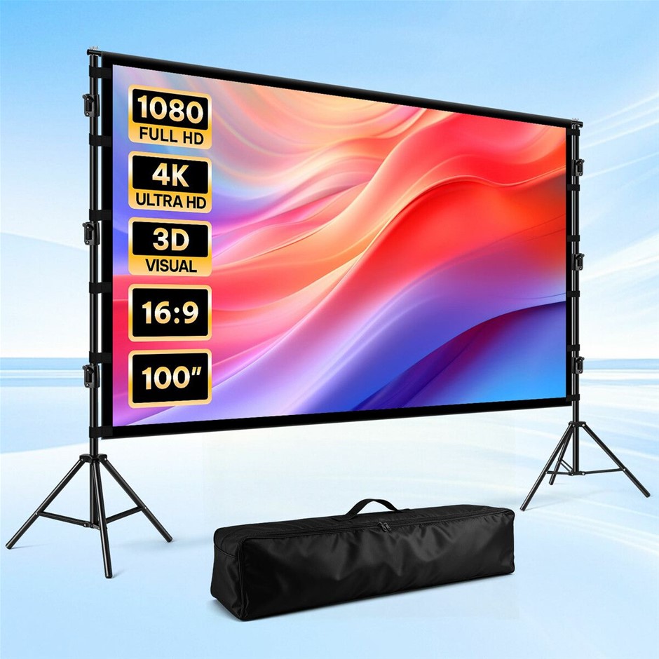 100" Projector Screen with Tripod Stand Foldable 16:9 4K HD Portable