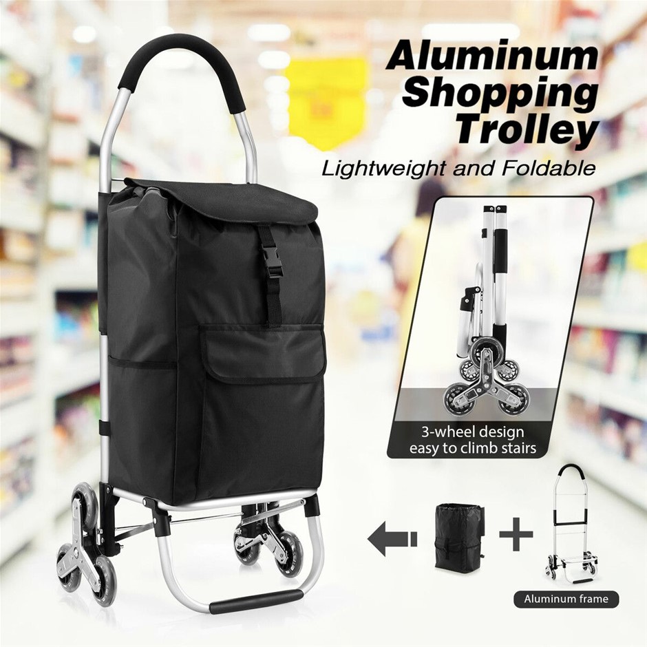 45L Shopping Trolley Stair Climbing Wheels Aluminium Foldable Black