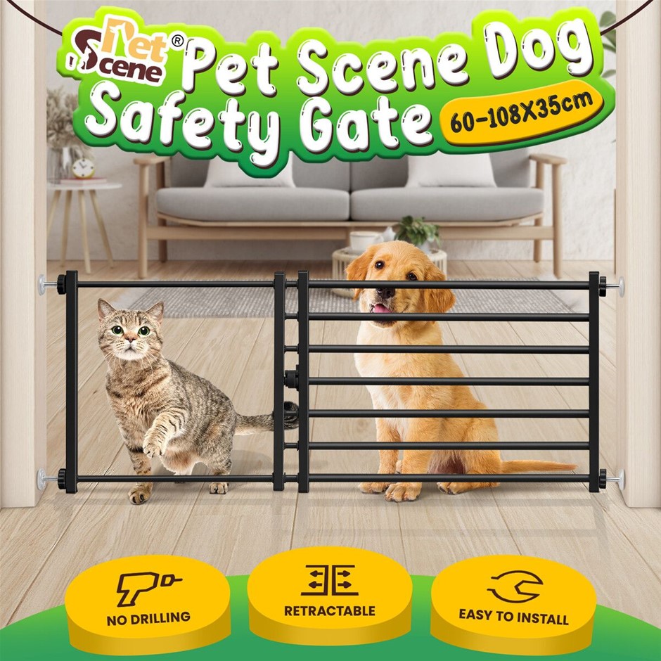 Retractable Pet Safety Gate 60-108cm Width Low Height 35cm Black