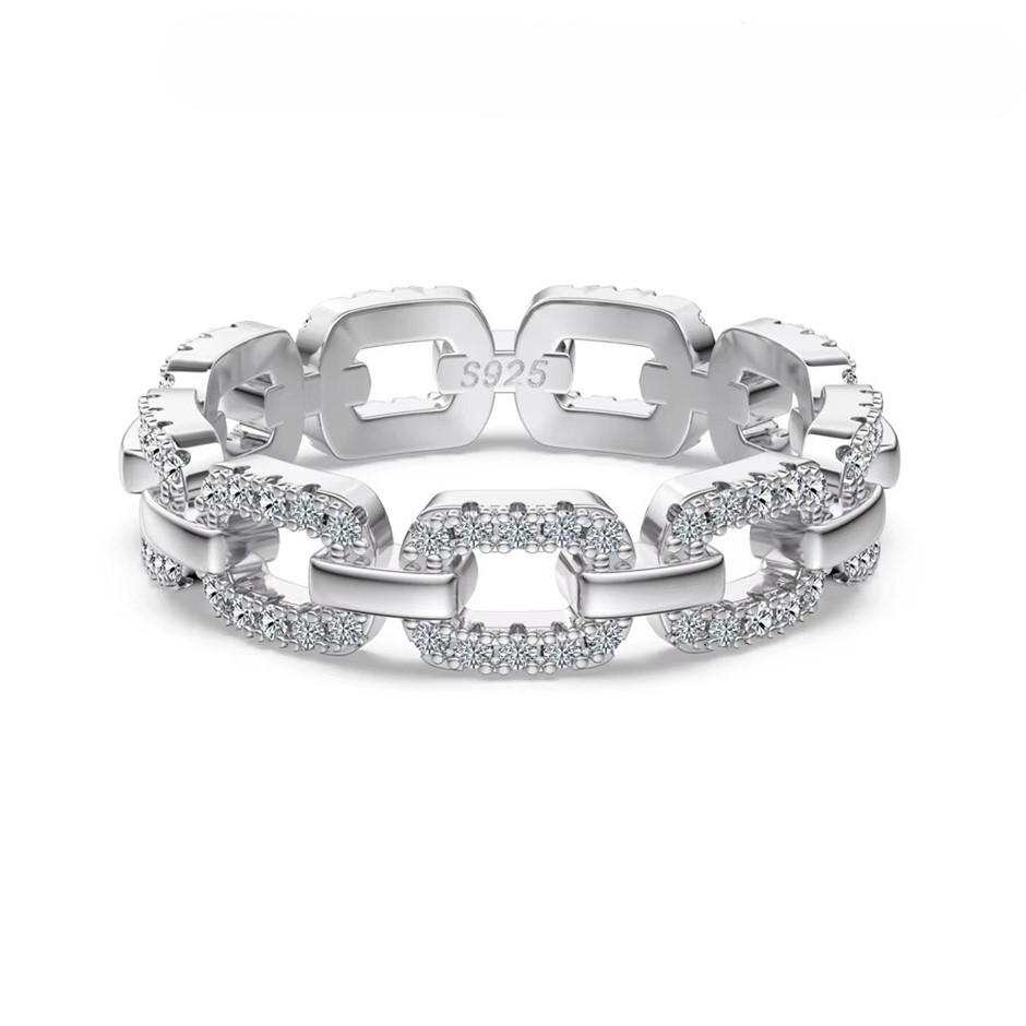 0.40ct Lab Created Moissanite 925 Sterling Silver Link Ring - Size 5
