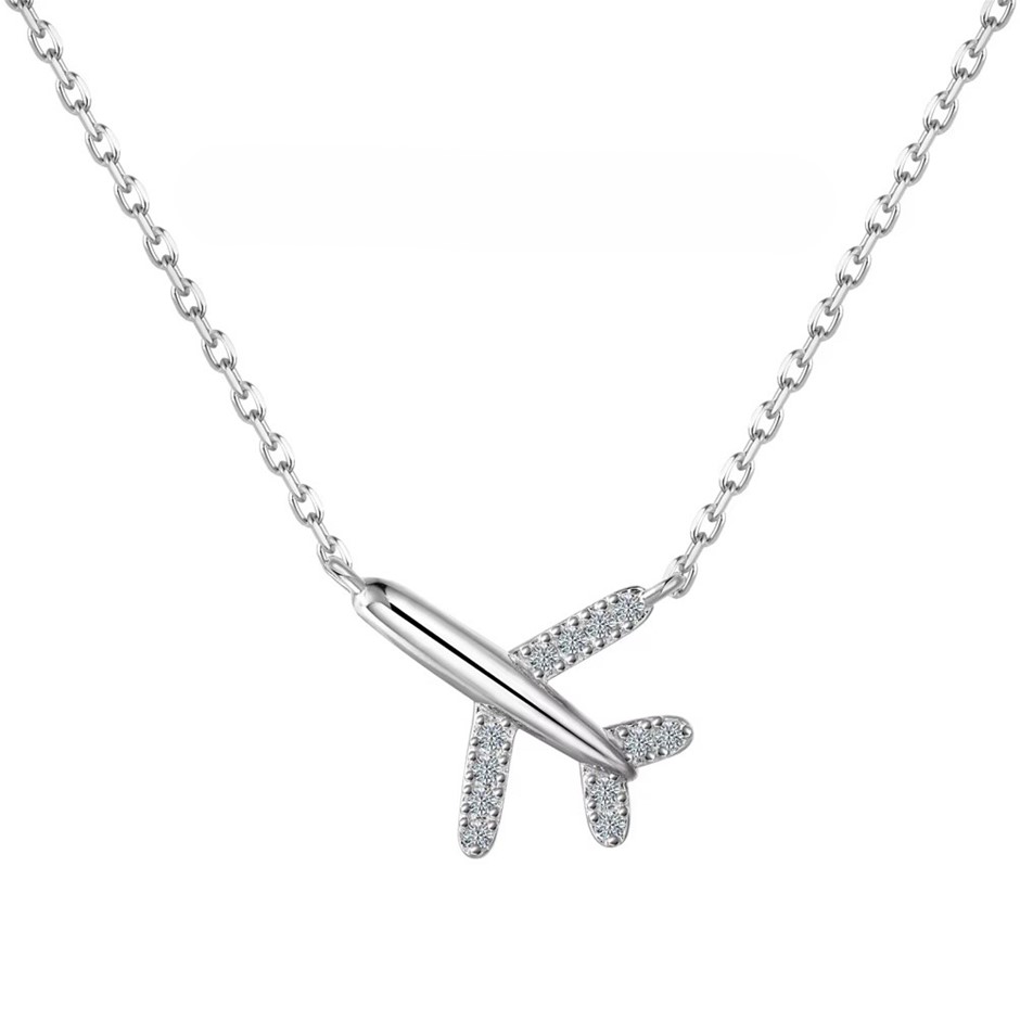 0.096ct Lab Created Moissanite 925 Silver Plane Pendant Necklace