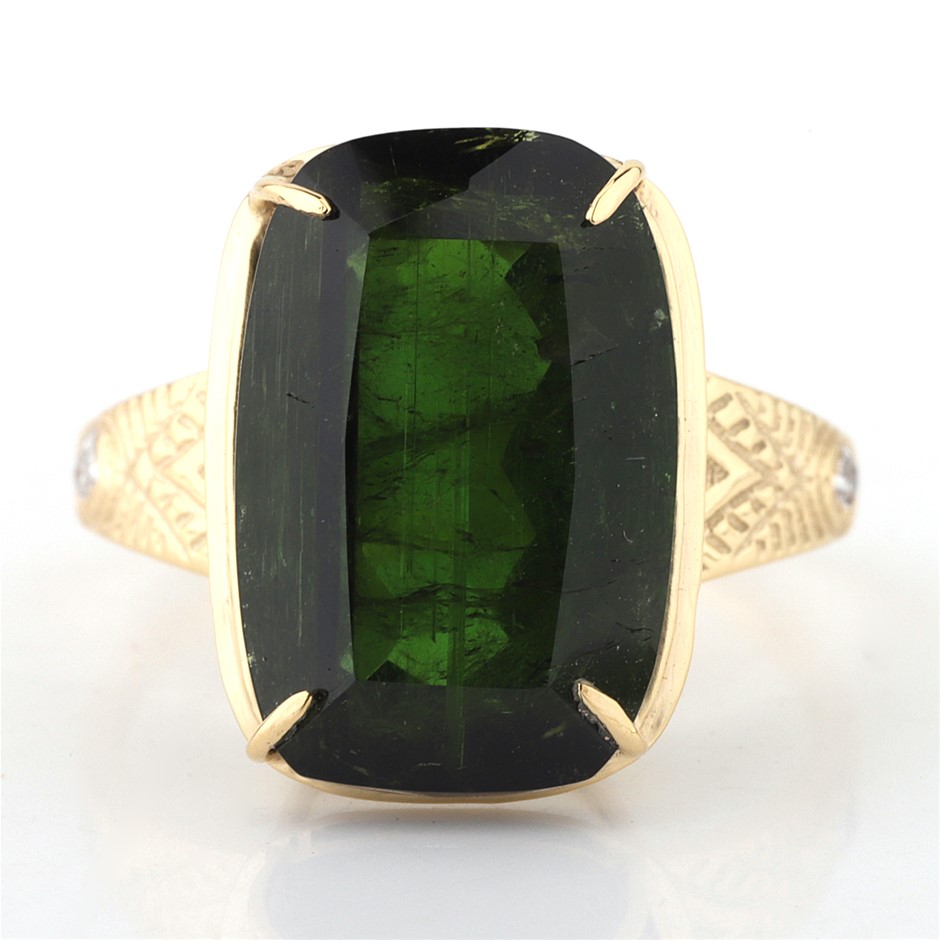 Yellow Gold Natural Tourmaline & Diamond Ring with valuation