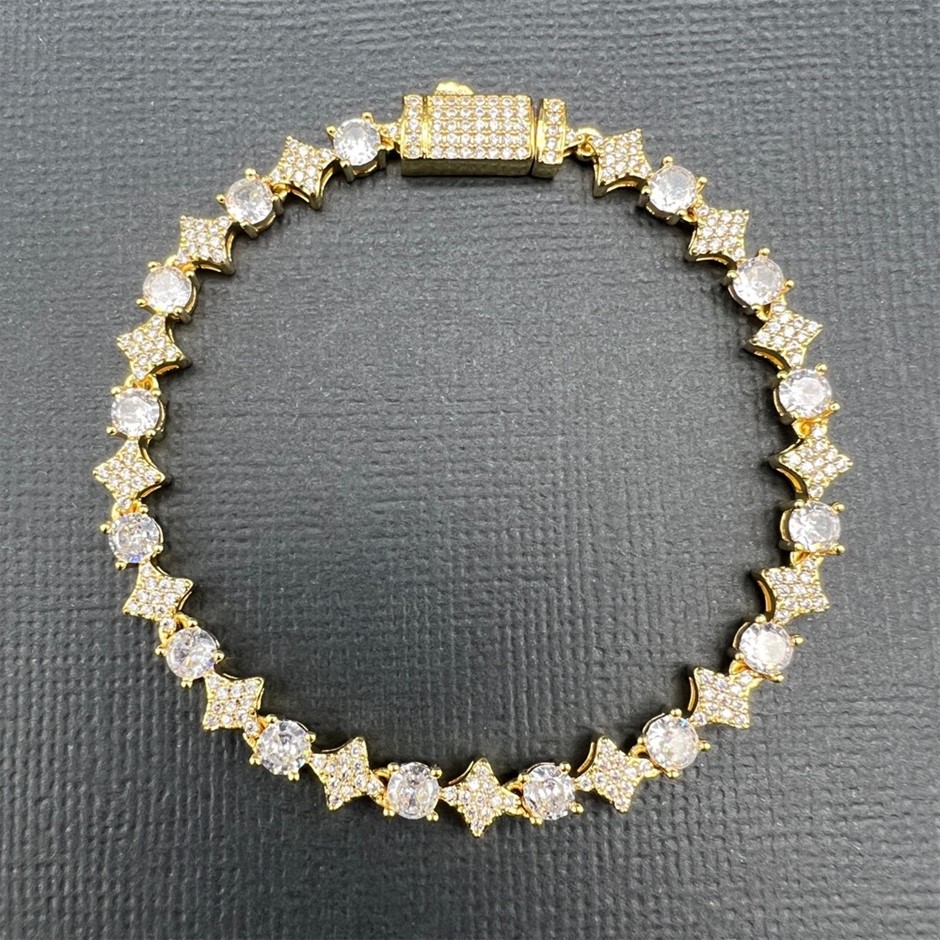 18K Gold-Filled 6mm Tennis Star Bracelet with AAA+ Cubic Zirconia - 17.8cm