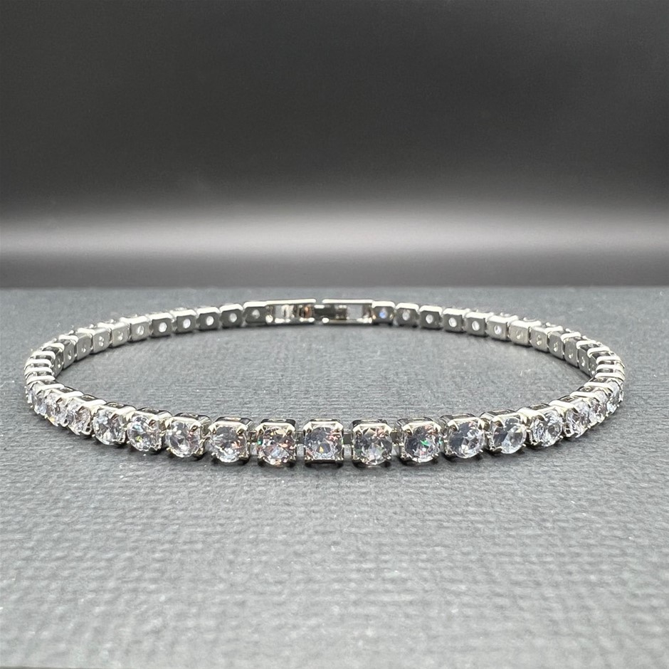 14K White Gold-Filled 3mm Tennis Bracelet with AAA+ Cubic Zirconia - 18cm