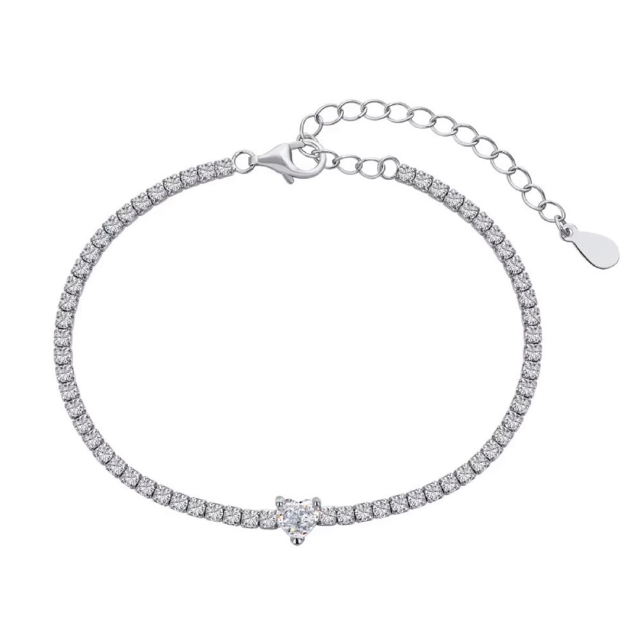 Heart 8A Cubic Zirconias 925 Sterling Silver Tennis Bracelet-16cm