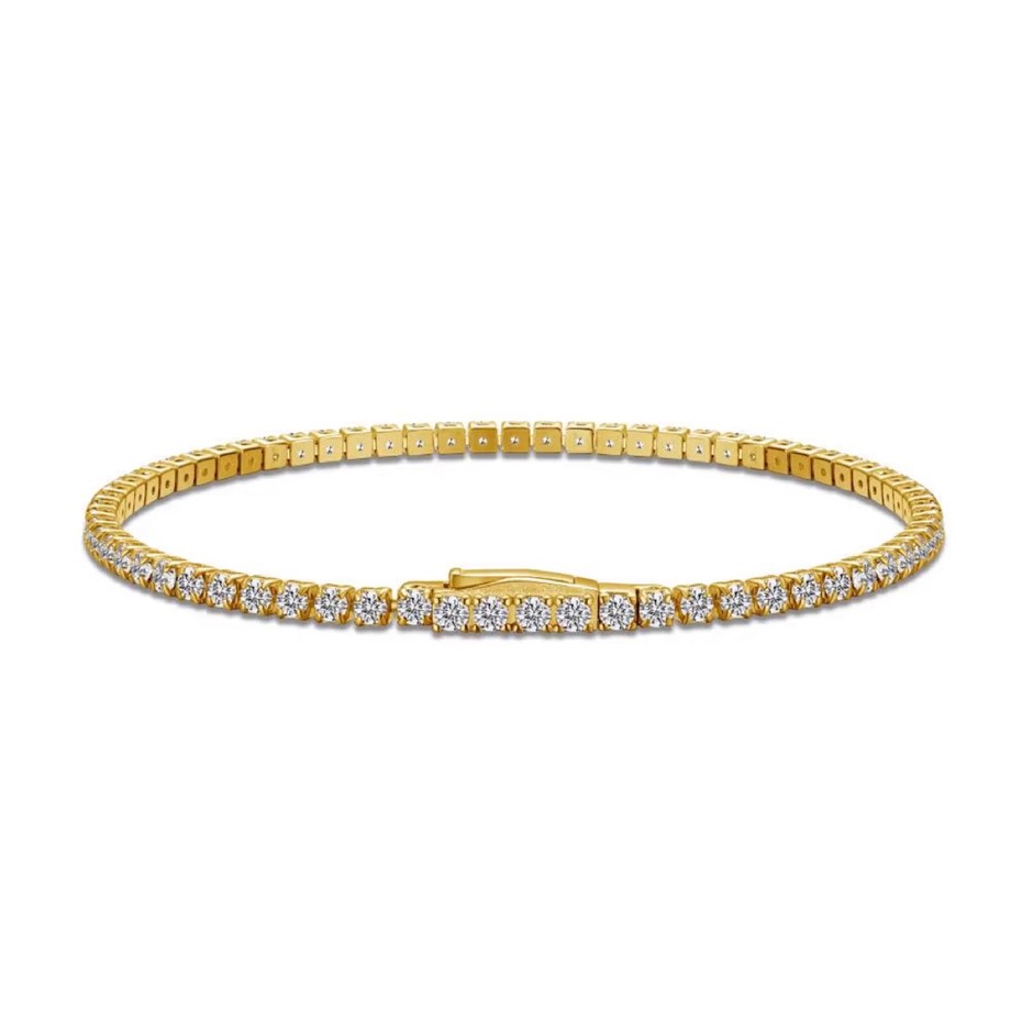 3mm 5A Cubic Zirconia 18K Gold Filled 925 Silver Tennis Bracelet-15cm