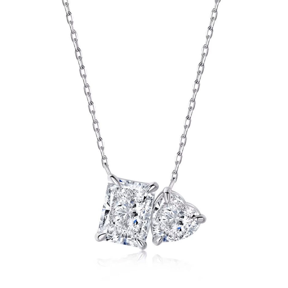 1.5ct 925 Sterling Silver 8A Cubic Zirconias Rectangle Pendant Necklace