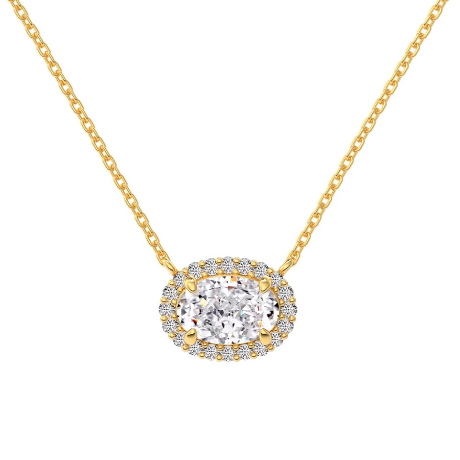 1.5ct 18k Gold Filled 925 Silver 8A Cubic Zirconias Oval Pendant Necklace