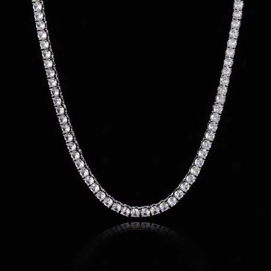 18K White Gold-Filled Tennis Neckace Round Facet Cut Cubic Zirconias-55.8cm