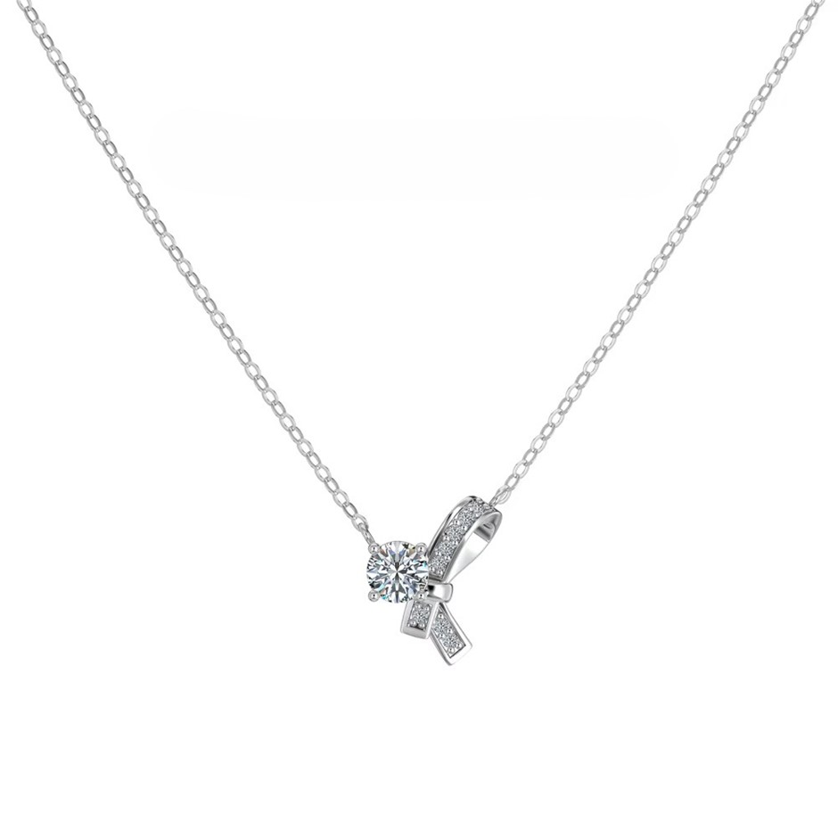 0.696ct Lab Created Moissanite 925 Silver Pendant Ribbon Necklace