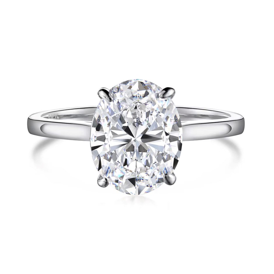 3.0ct Oval Lab Created Moissanite 925 Sterling Silver Ring - Size 9