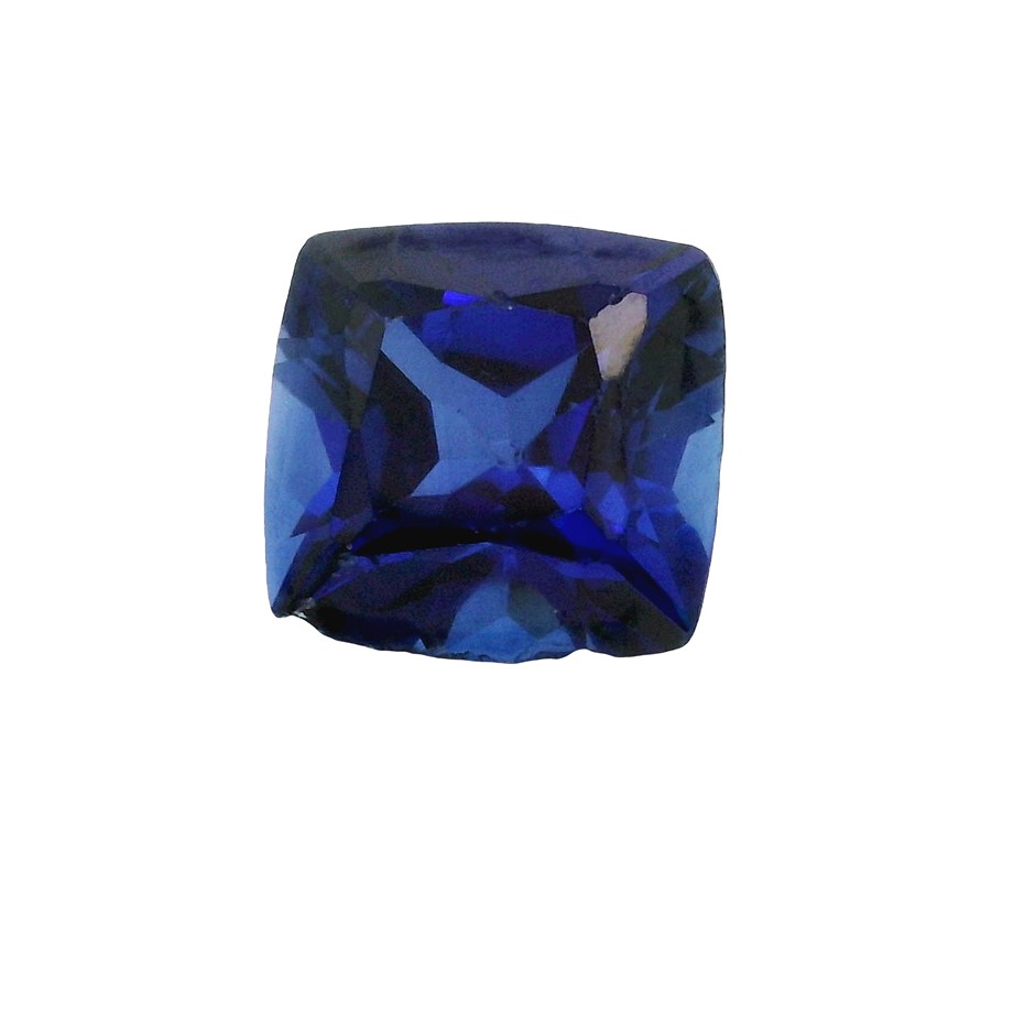 One (1) only Square Cushion Shaped Piece of Blue Glass